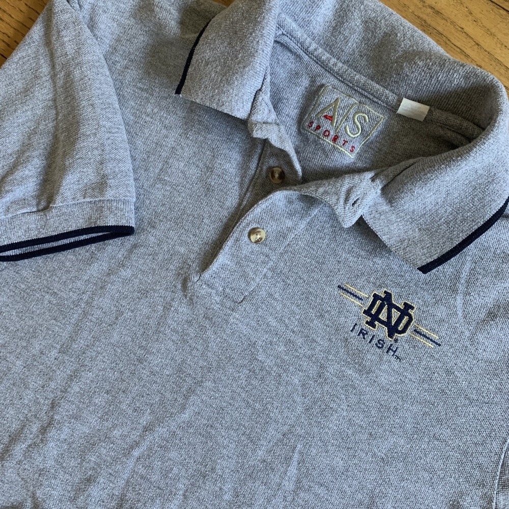 Notre Dame Y2k Fighting Irish Mens M Embroidered Polo Golf Shirt Gray